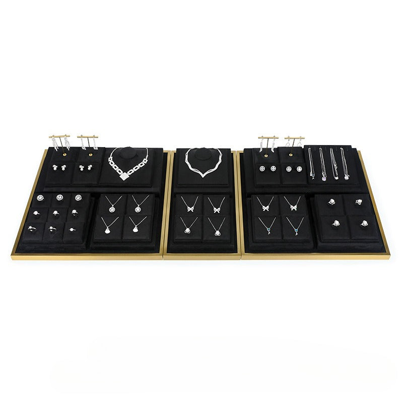 Black Microfiber Jewelry Display Tray with Metal Frame, Luxury Tray for Necklaces & Rings