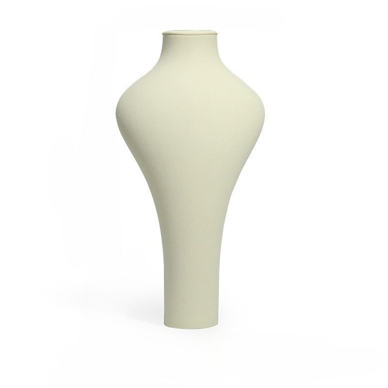 Beige Velvet Necklace Display Bust Set - Jewelry Mannequin with Gold Stand & Tall Neck Form