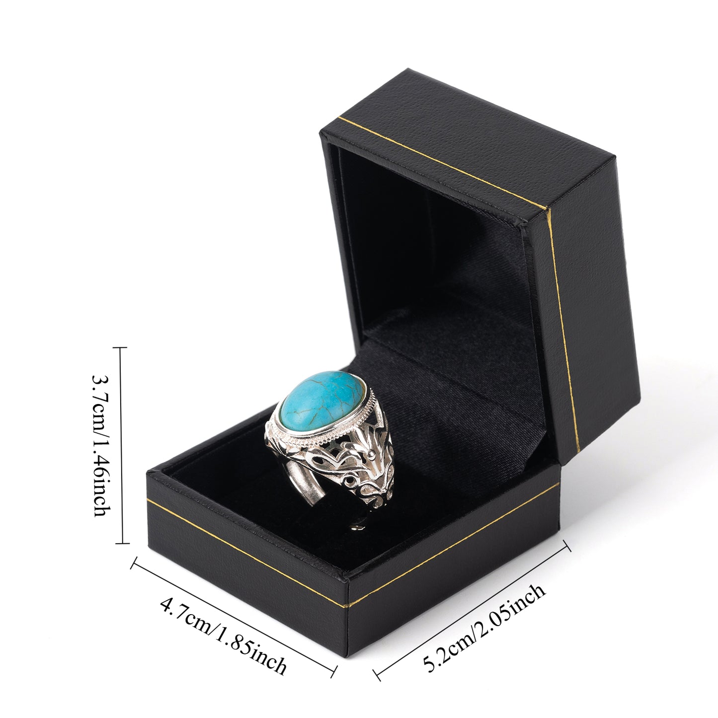 Caja para anillos con borde dorado y cuadrado negro, precio por 24 piezas