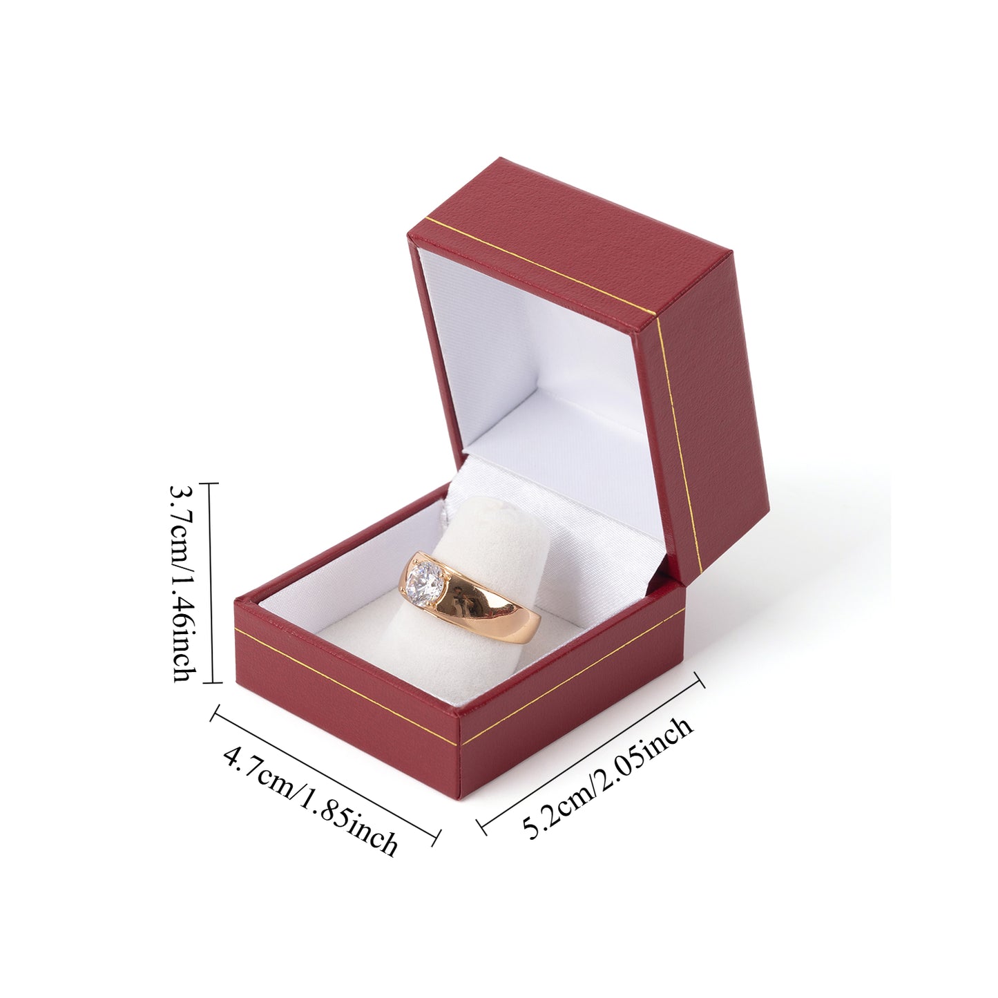 Caja para anillos con borde dorado y cuadrado rojo, precio por 24 piezas