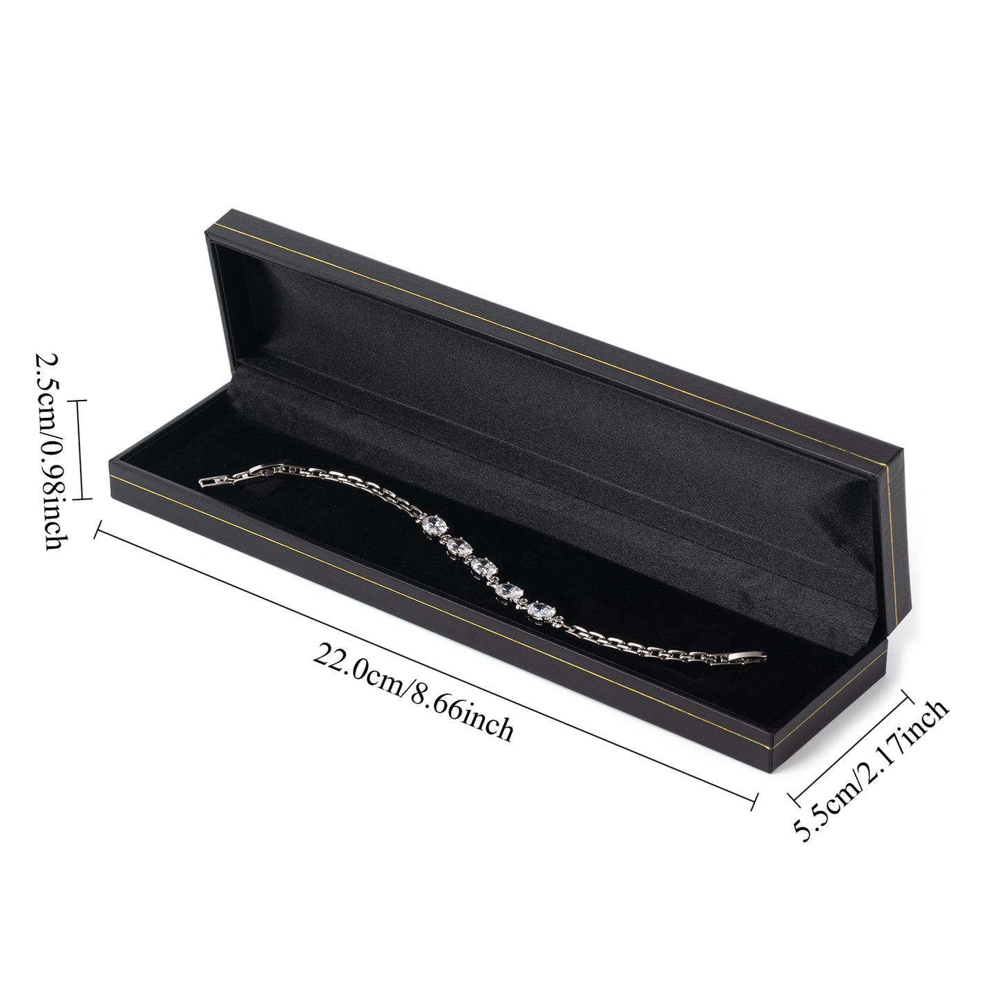 6PCS (LB5-BK) Black Bracelet Box With Gold Trim