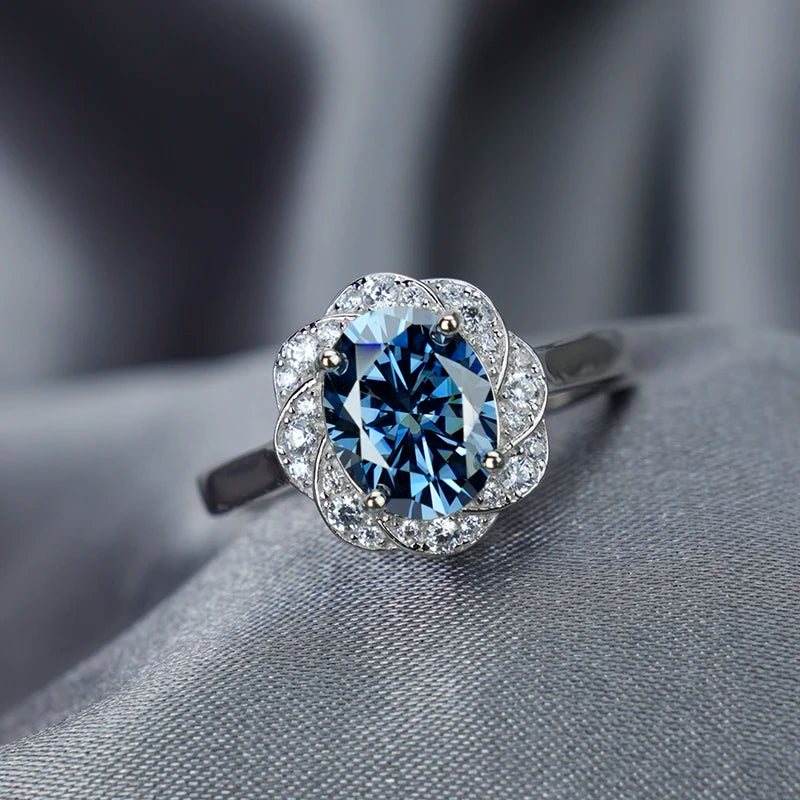 Jeweller Buy Oval Cut Sapphire Blue Moissanite Diamond Ring S925 Sterling Silver Stylish Trendy Design Ring