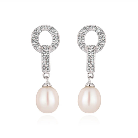 Customized 925 silver wholesale non tarnish natural pearl designers earrings cubic zirconia plated gold jewelry for women