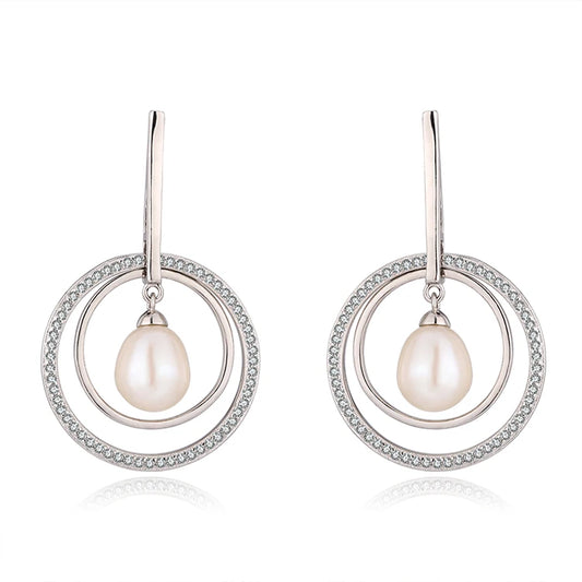 Fine Jewellery White Cubic Zircon Elegant Sterling Silver 925 Fresh Water Pearl Earrings for Women Wedding Party Gift