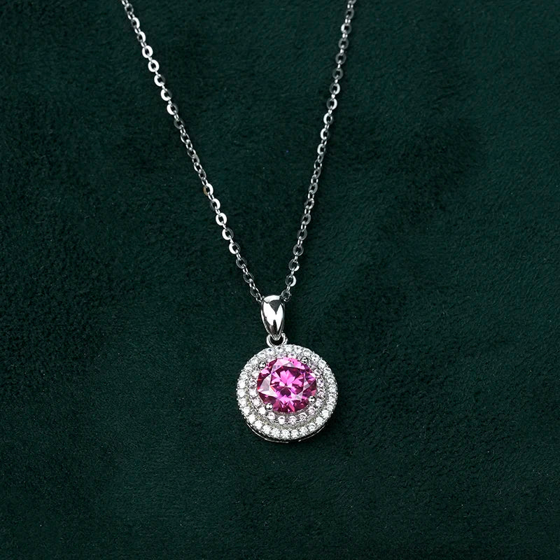 Jeweller Buy 925 Sterling Silver Necklace with Pink Moissanite Diamond Pendant Fashionable Brilliant Cut Simple and Generous Link Chain