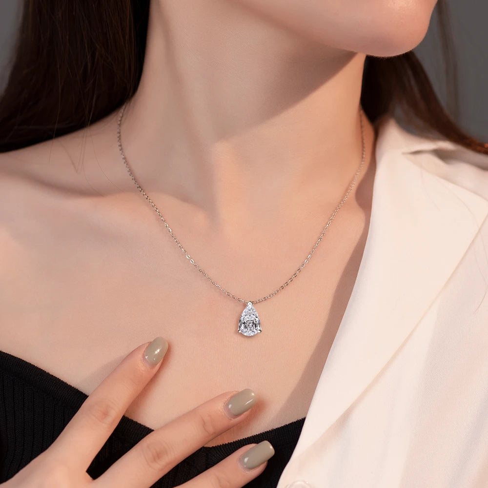 Silver Pendant Pear Shaped 8*12mm Cubic Zirconia Prong Setting Pure Silver Pendant Necklaces for Women