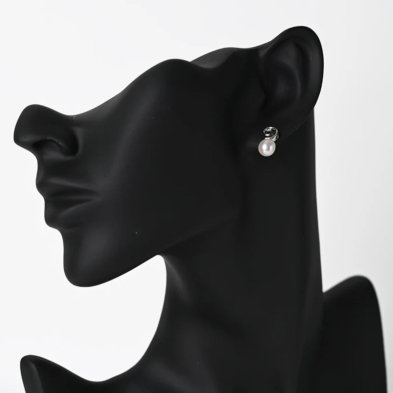 Classic Design Hypoallergenic 925 sterling silver Stud Genuine Freshwater Pearl Rhodium-Plated Earrings simple jewelry