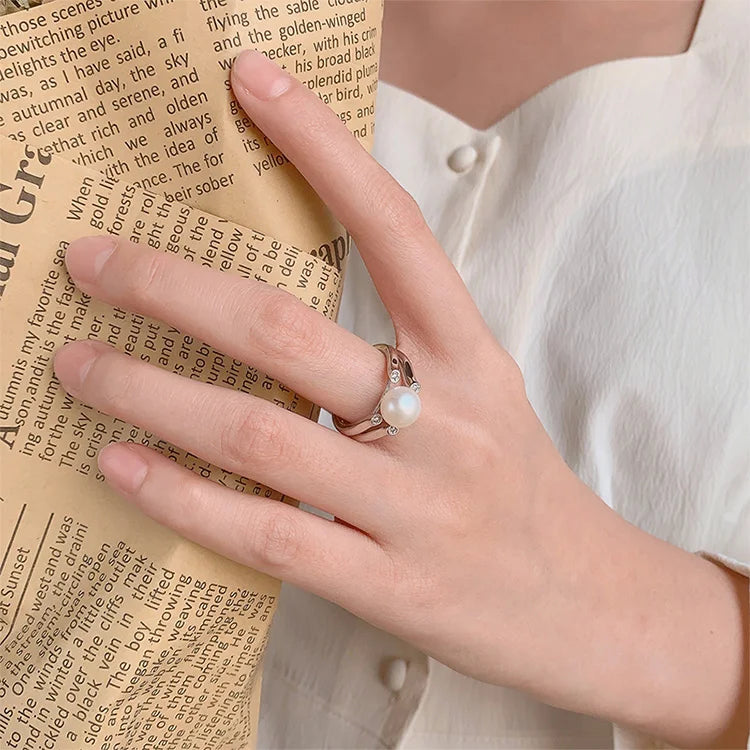 925 sterling silver simple vintage large big freshwater pearl ring design in silver