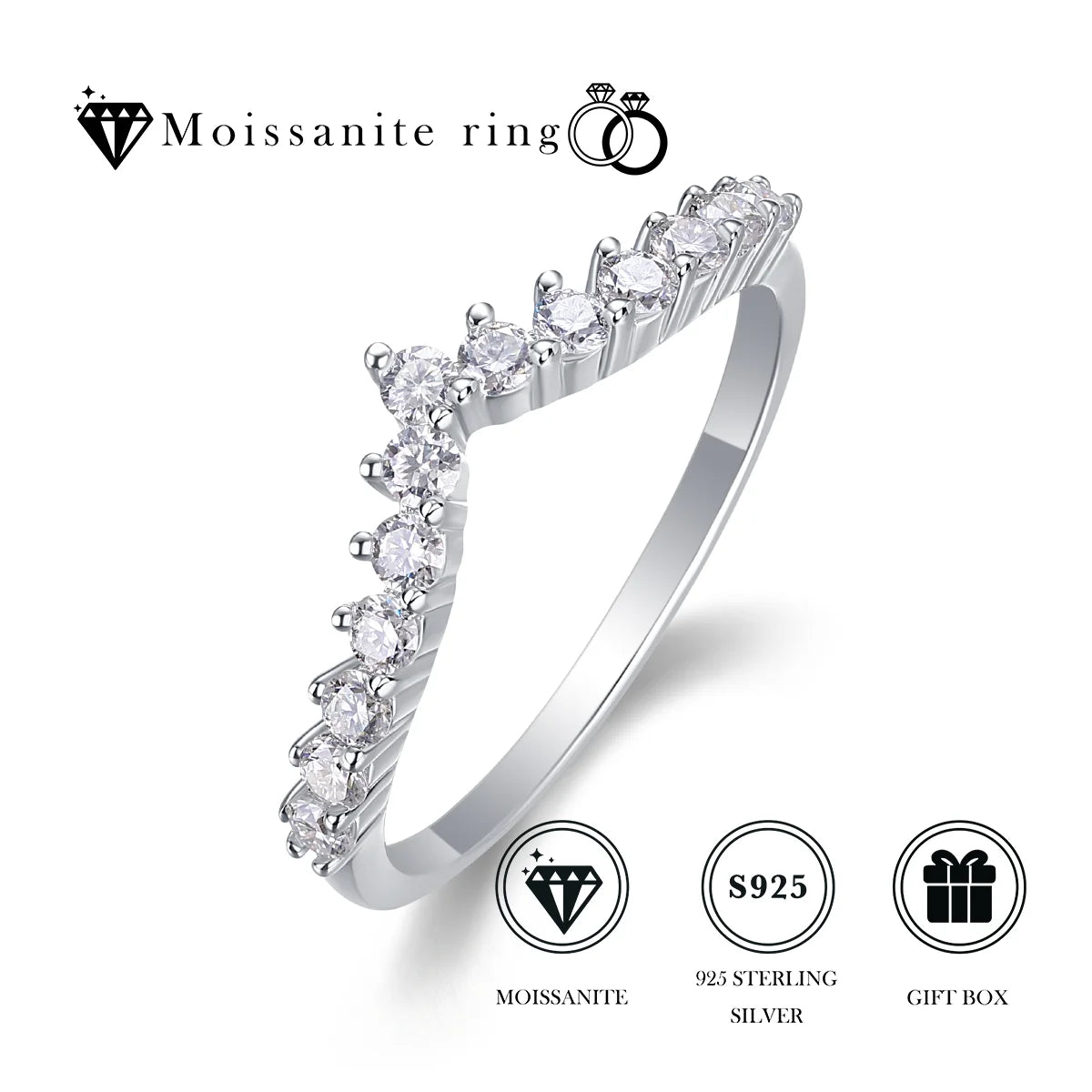 Classic 925 Sterling Silver Cut Rings Diamond Platinum Plated Wedding Engagement Fine Jewelry Ring