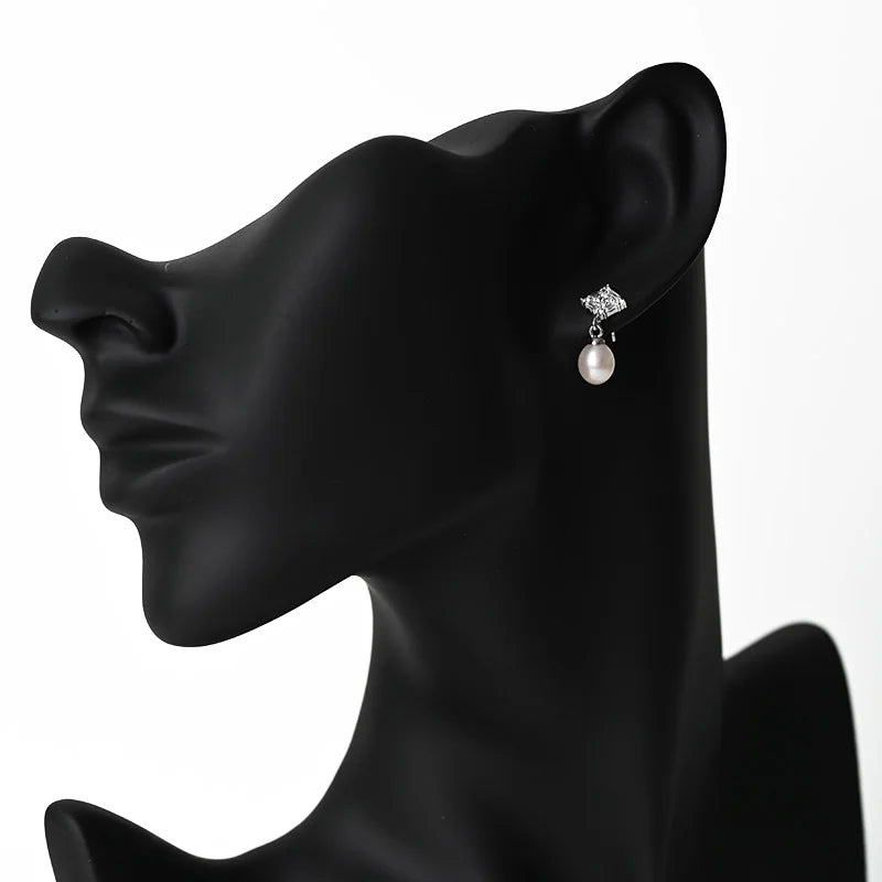luxury 925 Silver Freshwater pearl earring ladies fashion drop pendant earrings Rhodium Plated Engagement Women Stud Earrings