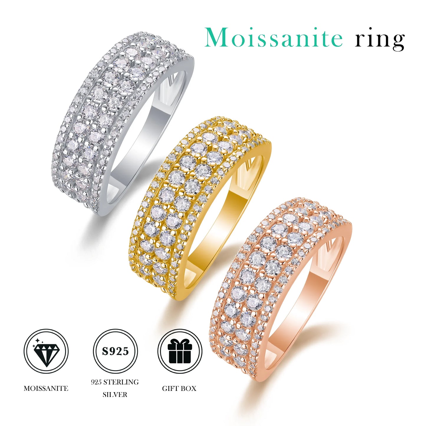 Classic 925 Sterling Silver Cut Rings Diamond Platinum Plated Wedding Engagement Fine Jewelry Ring