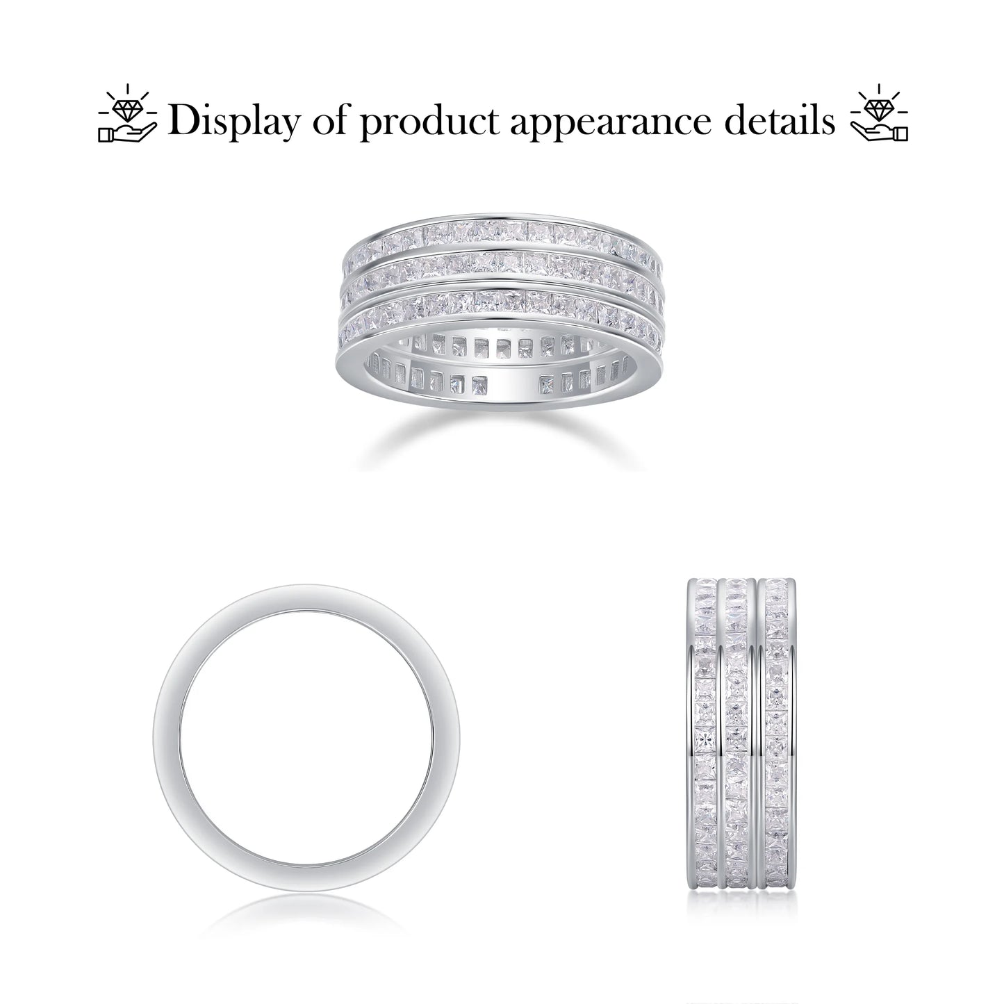 OEM Designer Luxury Love Engagement Wedding Rhodium Plated 925 Sterling Silver Classic Stone Rings Jewelry for Women