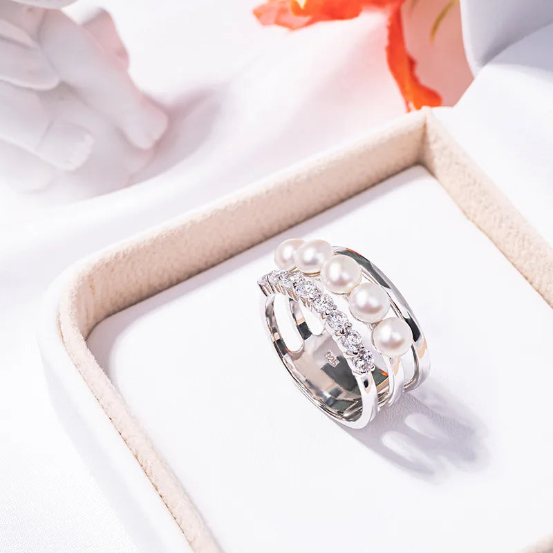 Four Leaf Clover Jewelry 925 sterling silver Adjustable Open 18K gold and rhodium plated ring cubic zirconia for women