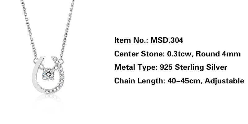 Jeweller Buy 925 Sterling Silver U-Shaped Pendant with Moissanite Diamond Trendy Link Chain Necklace