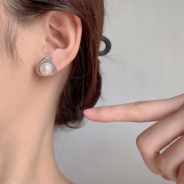 Wholesale Customized 925 Sterling Silver Rhodium Plated natural genuine freshwater pearl stud earring for Wedding Party Gift