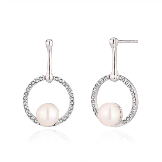 Elegant 925 Sterling Silver Classic Pearl Drop Earrings Women Fashion Cubic Zirconia Rhodium Plated For Girls 2024