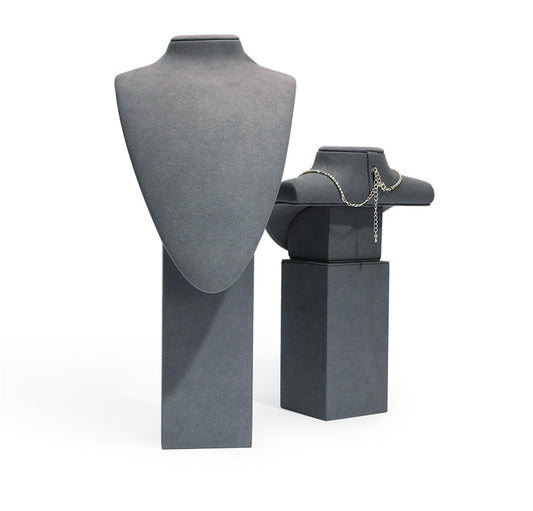 Gray Microfiber Necklace Display Bust Stand