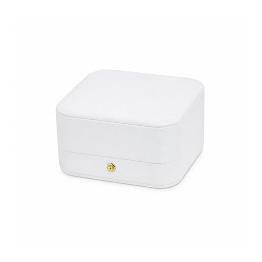 white PU bangle box, closed exterior in a three-quarter view.