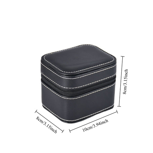 Compact zippered wristwatch storage case featuring white stitching and a soft gray interior.