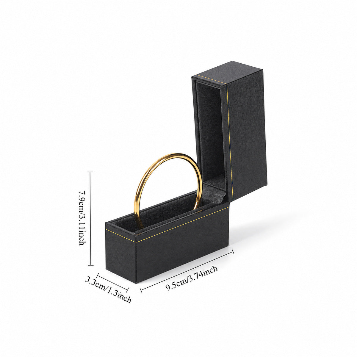 bracelet box - 12pcs Black Gold Leatherette Box Bracelet Display LW4-BK BK side view
