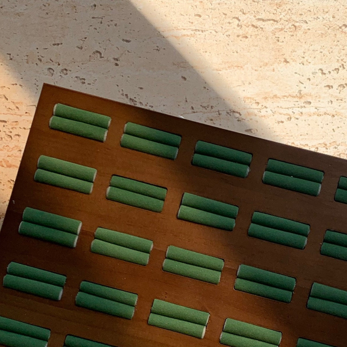 Green velvet walnut wood ring display tray for ring showcase