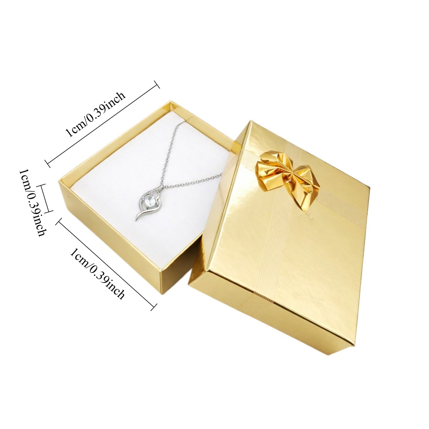 Gold ribbon paper pendant jewelry gift box, size guide
