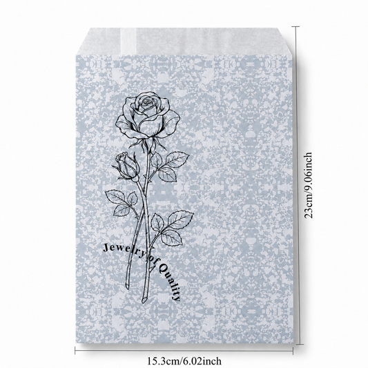 jewelry bag - 100 Silver Rose Paper Envelopes EN125 open view
