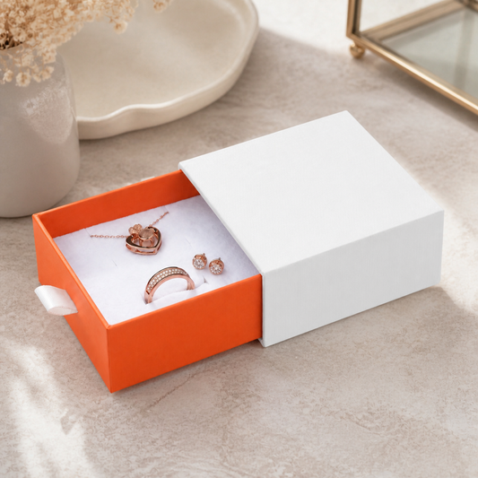 jewelry box - White & Orange Drawer Jewelry Boxes 24 Pack B2533-O open view