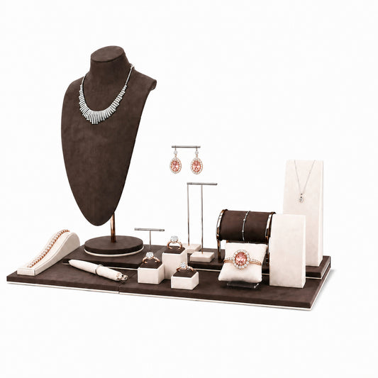 jewelry display - Custom Brown Portrait-Backdrop Jewelry Window Display CJD017 open view