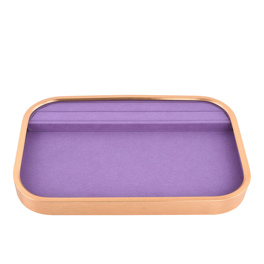 jewelry display tray - Gold Purple Metal Suede Display Tray T03SET1-GL PUR open view