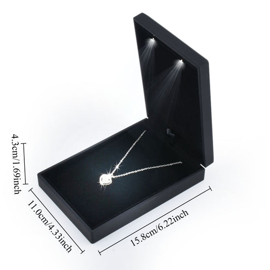 necklace box - 12PCS Black Small LED Light Necklace Boxes LB30N1-BK open view