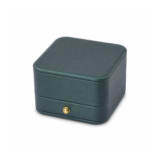 jade green PU pendant box, closed exterior in a three-quarter view.