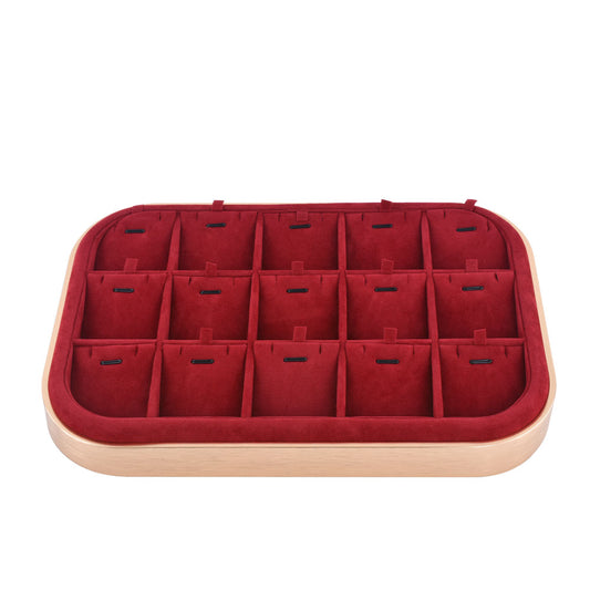 pendant display - Gold Red Metal Suede Pendant Display Tray T03P1-GL R open view