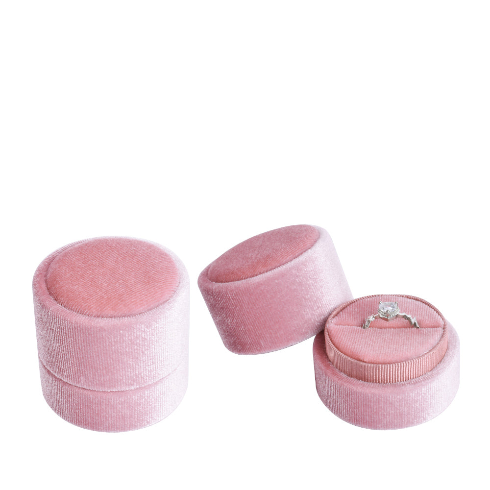 Pink Round Velvet Ring Box, product view 1