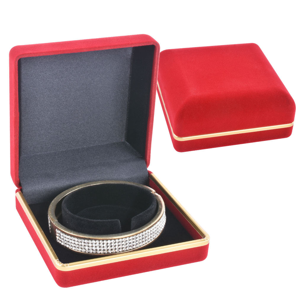 Red Flocked Bangle Boxes with Gold Trim, product view 1