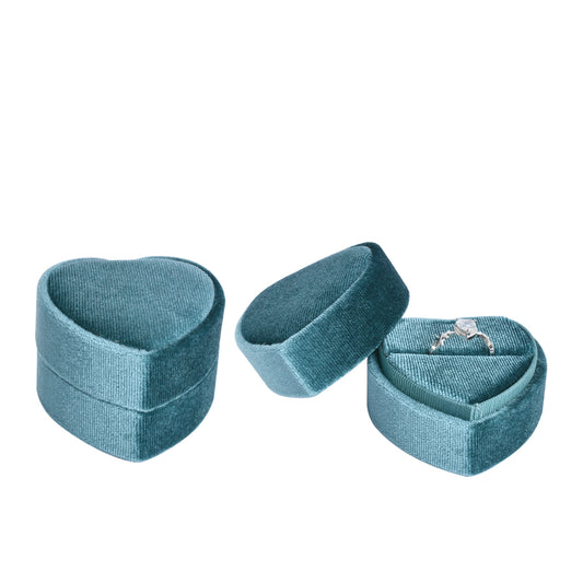 ring box - Blue Heart-Shaped Velvet Ring Box V10-R1 B open view