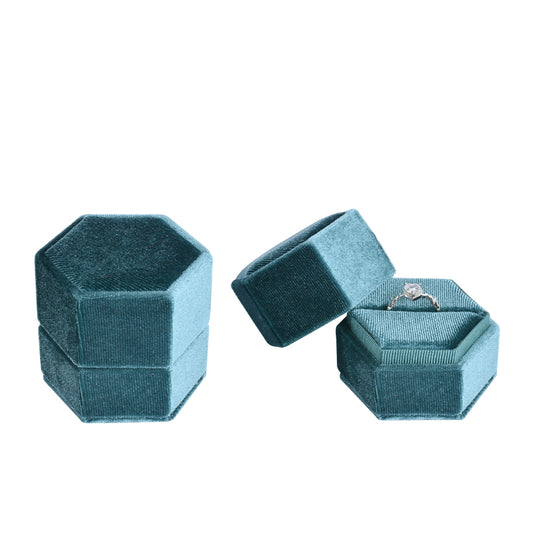 ring box - Blue Hexagonal Velvet Ring Box V09-R1 B open view