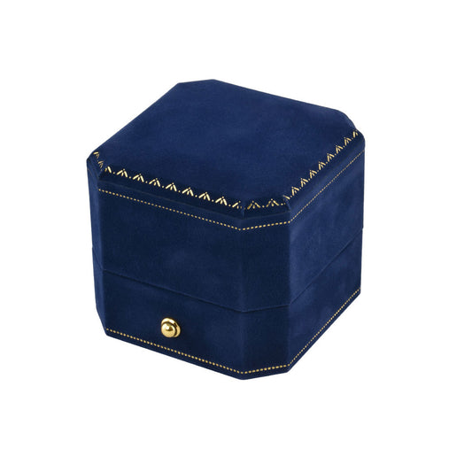 ring box - Blue Octagonal Velvet Ring Boxes - 12 Pack V17-R1 B W-12Pcs open view