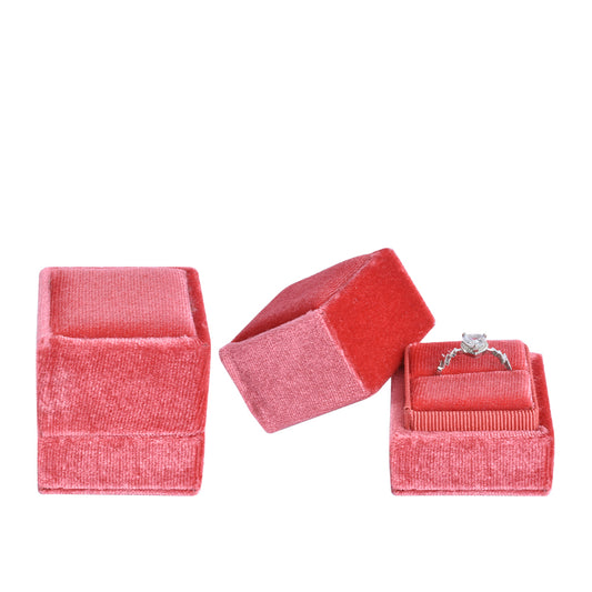 ring box - Coral Square Single Velvet Ring Box V07-R1 R open view
