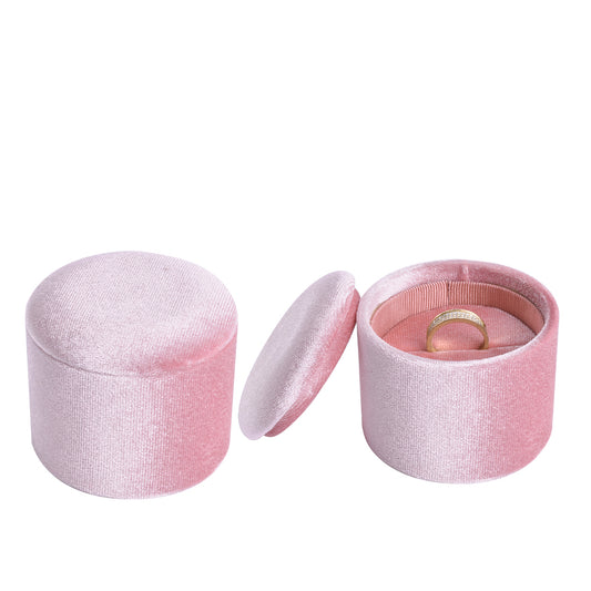 ring box - Pink Recessed Round Velvet Ring Box V11-R1 P open view