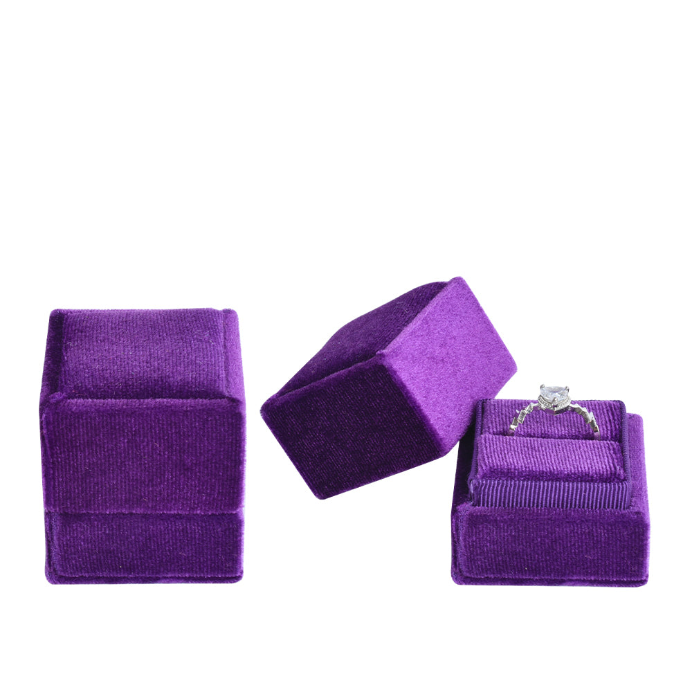 ring box - Purple Square Single Velvet Ring Box V07-R1 PUR open view