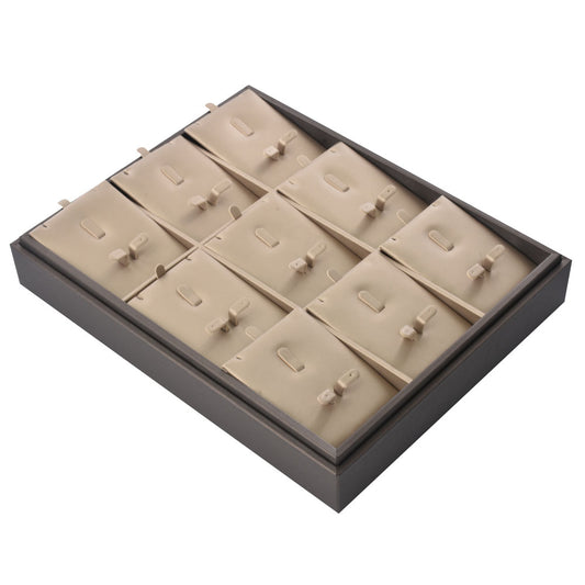 ring display and earring display - 12 Gray PU Display Earring Ring Tray T002-E2 PU-G open view