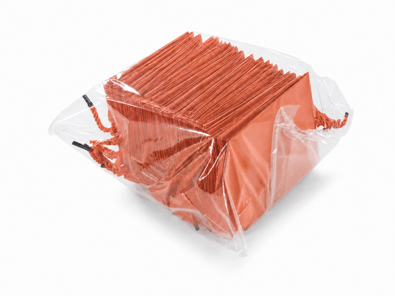 Bulk 24-pack of orange paper gift bags for jewelry retail packaging, 4.75 × 2.75 × 5 in