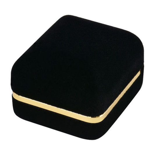 Black SR3-BK velvet ring box closed view with gold trim