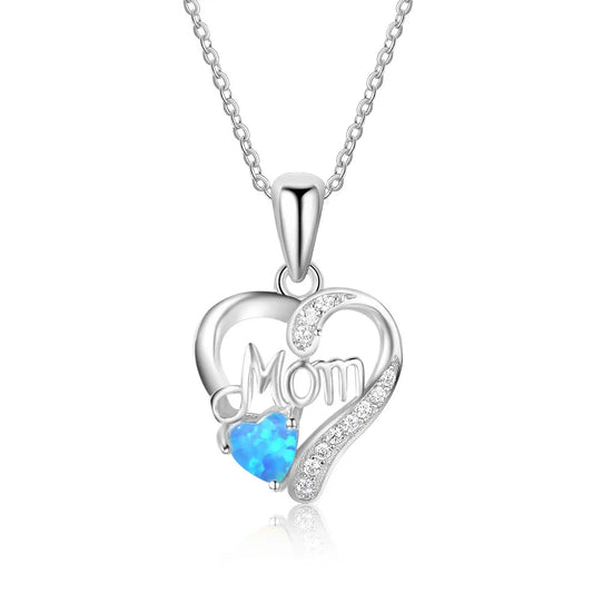 sterling silver jewelry - 925 Silver Pendant Necklace SLZ0019N-blue opal heart necklace open view