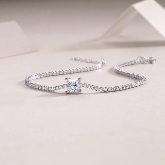 sterling silver jewelry - 925 Silver Bracelet SLM0038B-White-17cm/6.7in open view