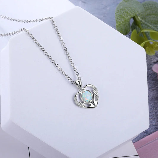 sterling silver jewelry - 925 Silver Pendant Necklaces SLZ0017N-opal heart necklace open view