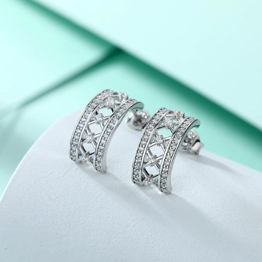 sterling silver jewelry - 925 White Gold Earrings SLM0019E-TLED132 open view