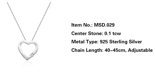 sterling silver jewelry - 925 Silver Necklace Pendant SLM0015N-Heart Shape-40-45cm AJ open view