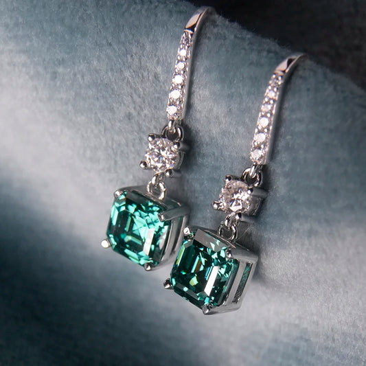 sterling silver jewelry - 925 Green Silver Earrings SLM0002E-Green open view